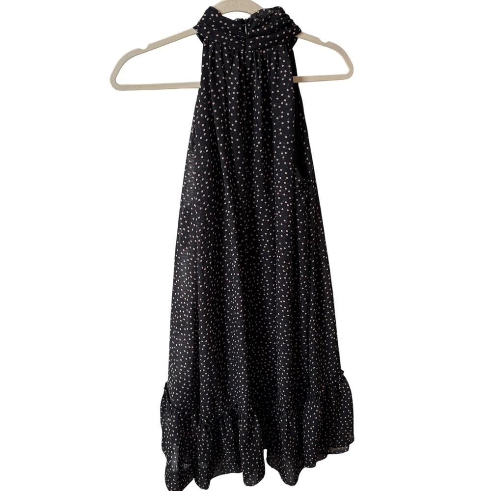 Just Taylor Black Cream Polka Dot Halter Dress Sleeveless Ruffle Hem Size 4 - Picture 2 of 6